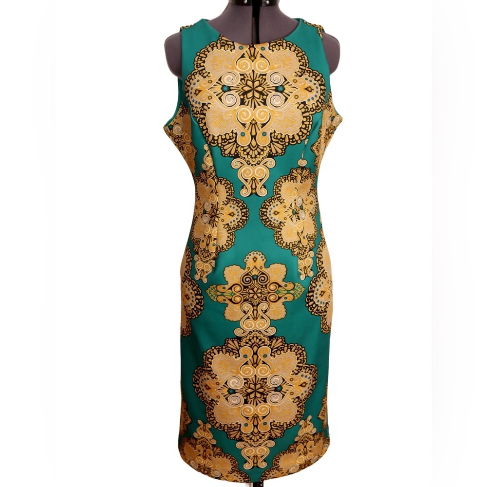 New York & Company Women's Stretch Sheath Dress Gold\Green | Small